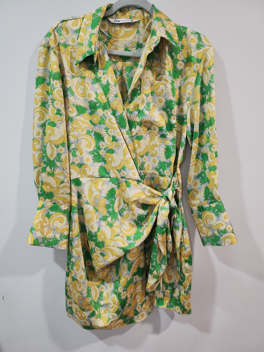 ZARA Green and Yellow Floral Wrap Dress